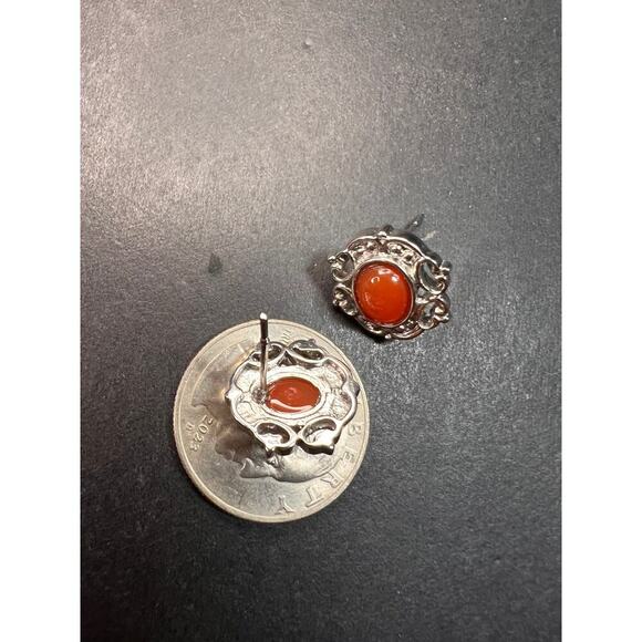Carnelian stainless steel stud earrings - Picture 3 of 11